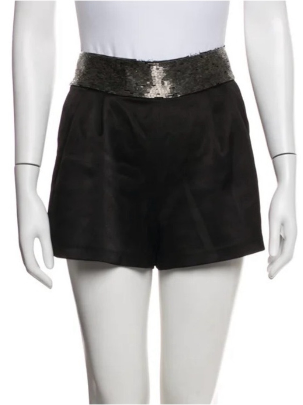 Alice + Olivia Black High-Waist Shorts with Beaded Waistband Accent